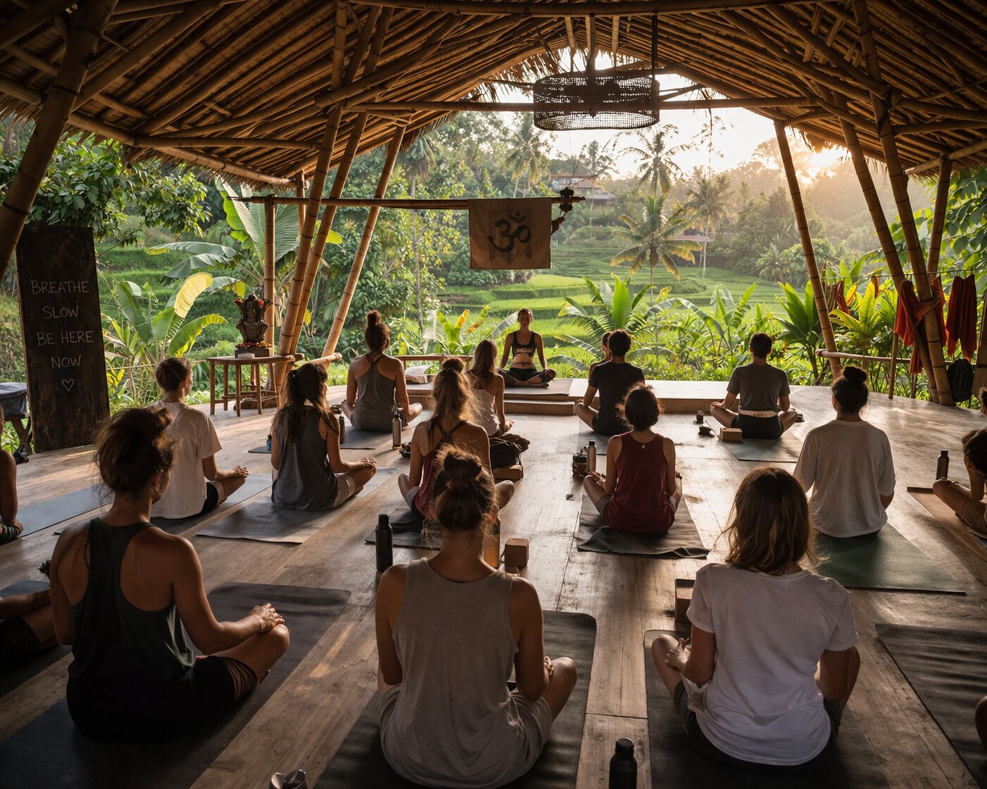 Students in an accessible yoga teacher training class in Bali