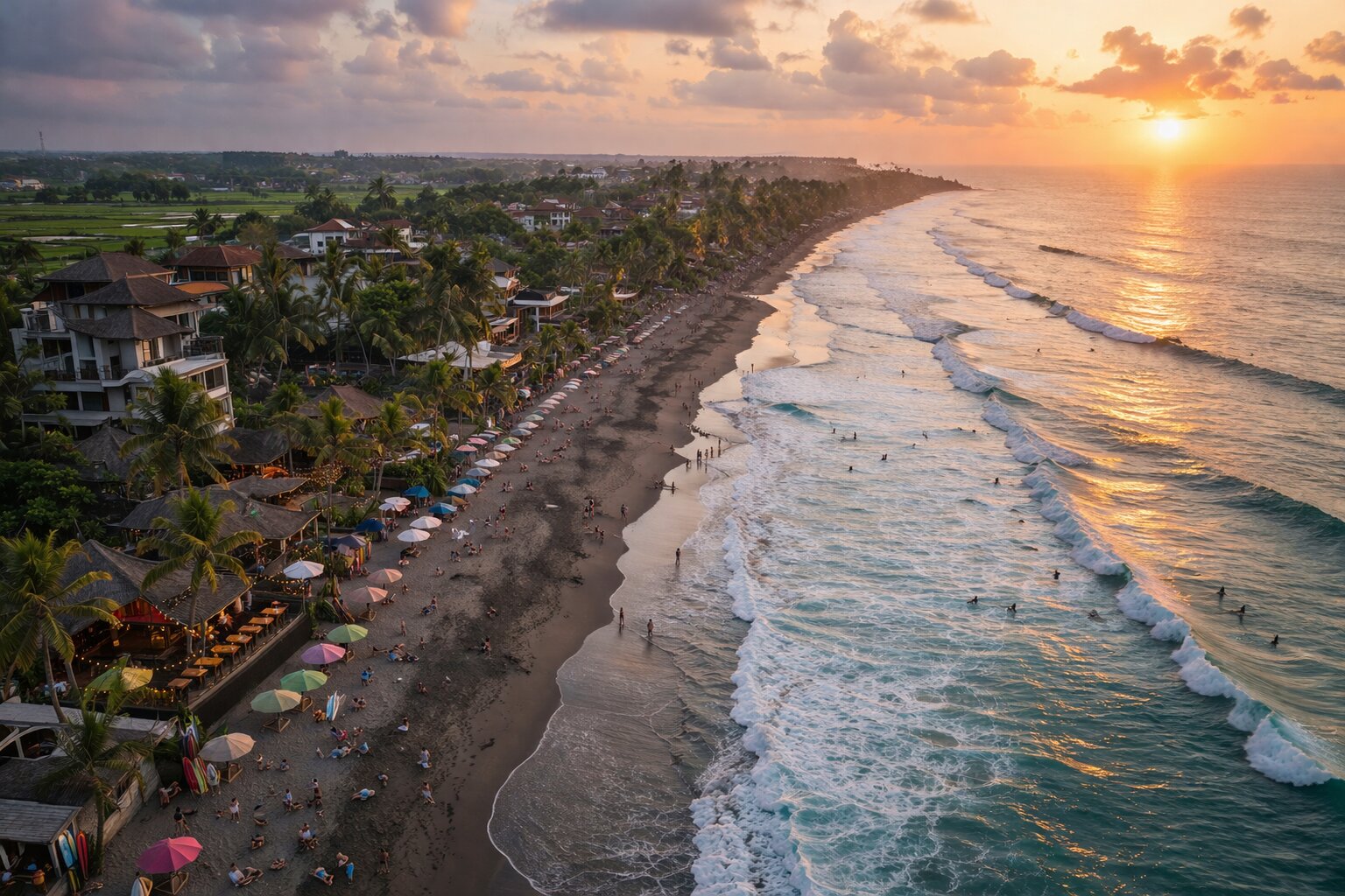 Beach and surf scene in Canggu, Bali