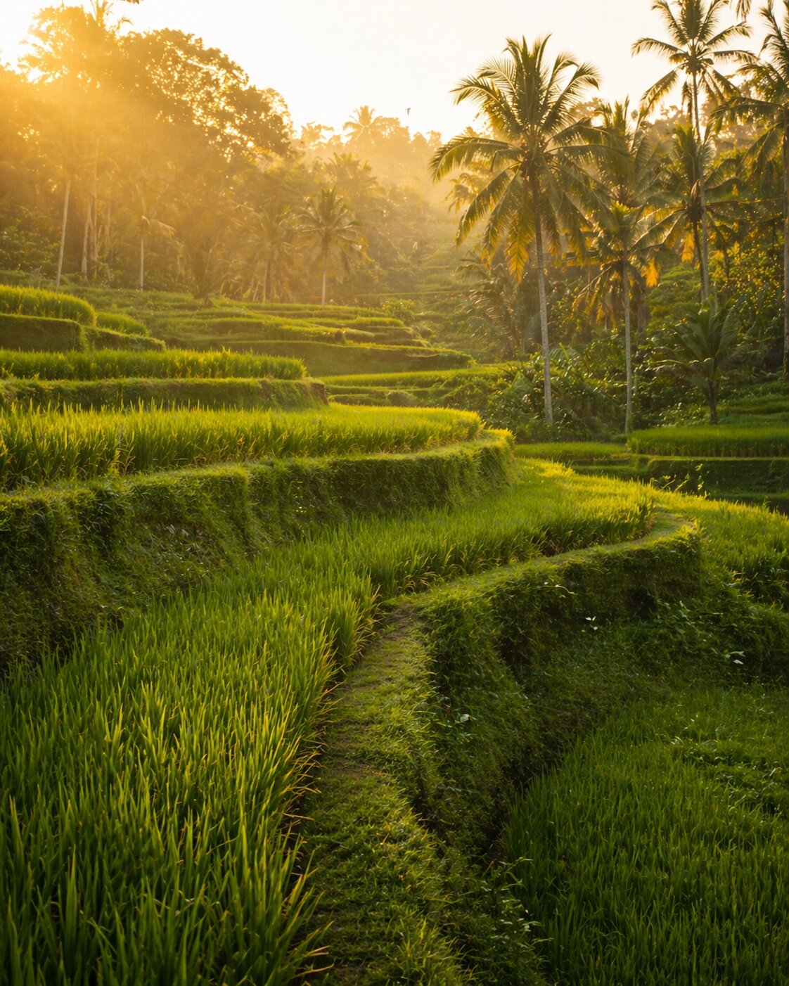 Lush rice terraces in Ubud, Bali at golden hour