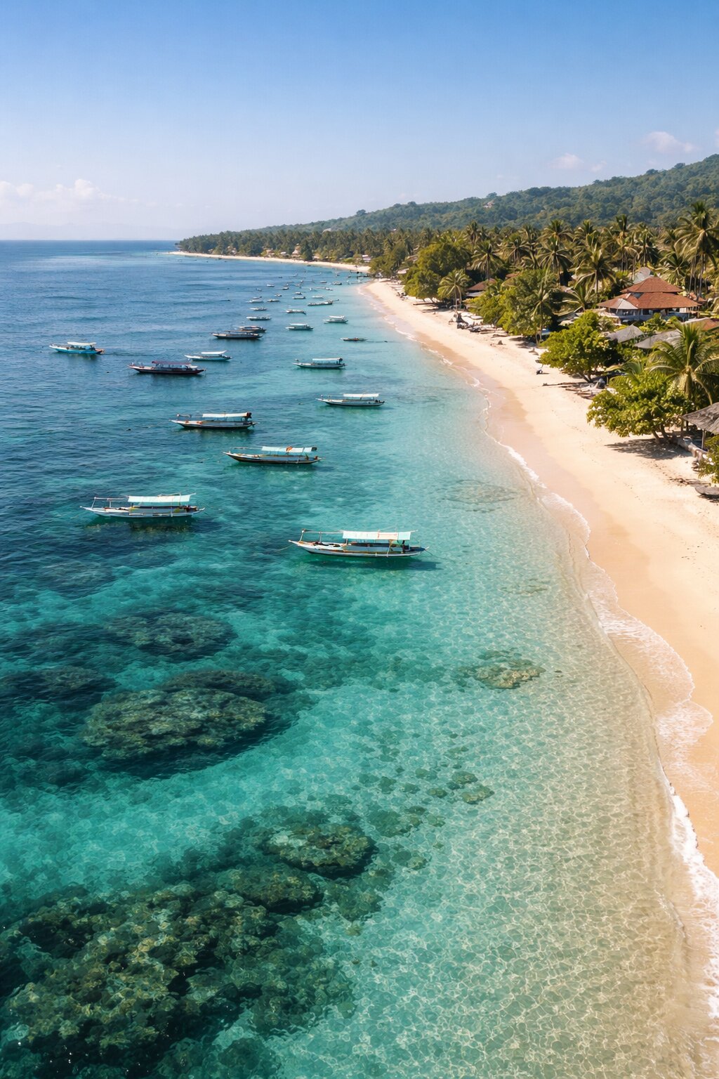 Calm beach at sunrise in Sanur, Bali