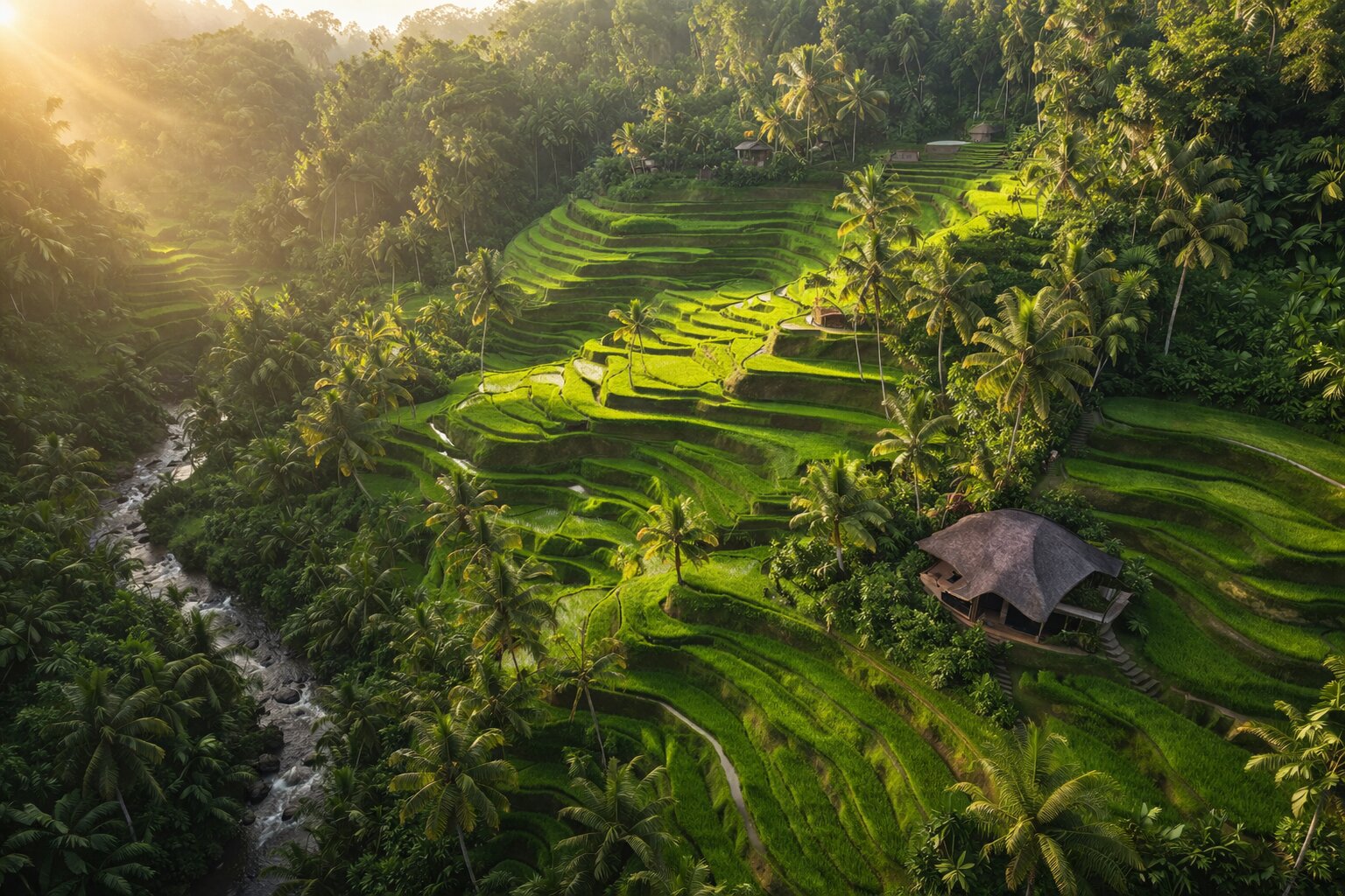 Ubud rice terraces and lush green landscape in Bali